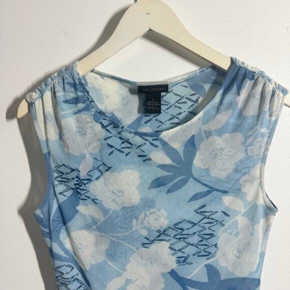 The Limited Top Women S Blue White Floral Mesh Tank 90s Y2K Preppy Going Out - Picture 3 of 6